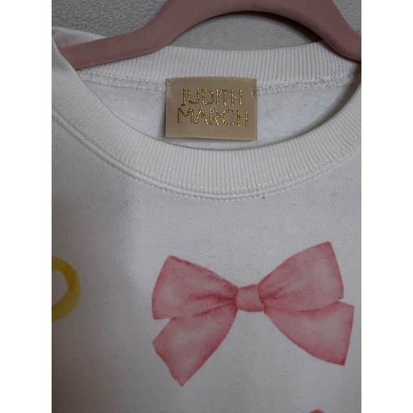Judith March Womens White Bow Print Sweatshirt Crewneck Medium Made in USA - Picture 3 of 5